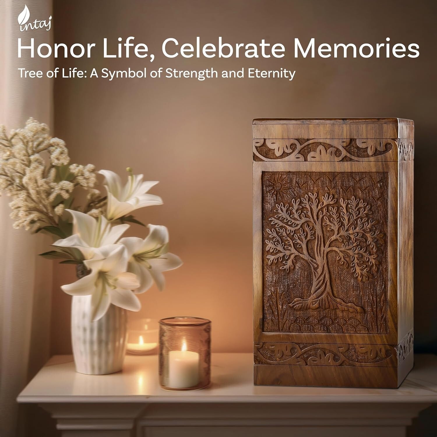 Elegant Handcrafted Cremation Urn for Adults - Tree of Life Design, 250 lbs