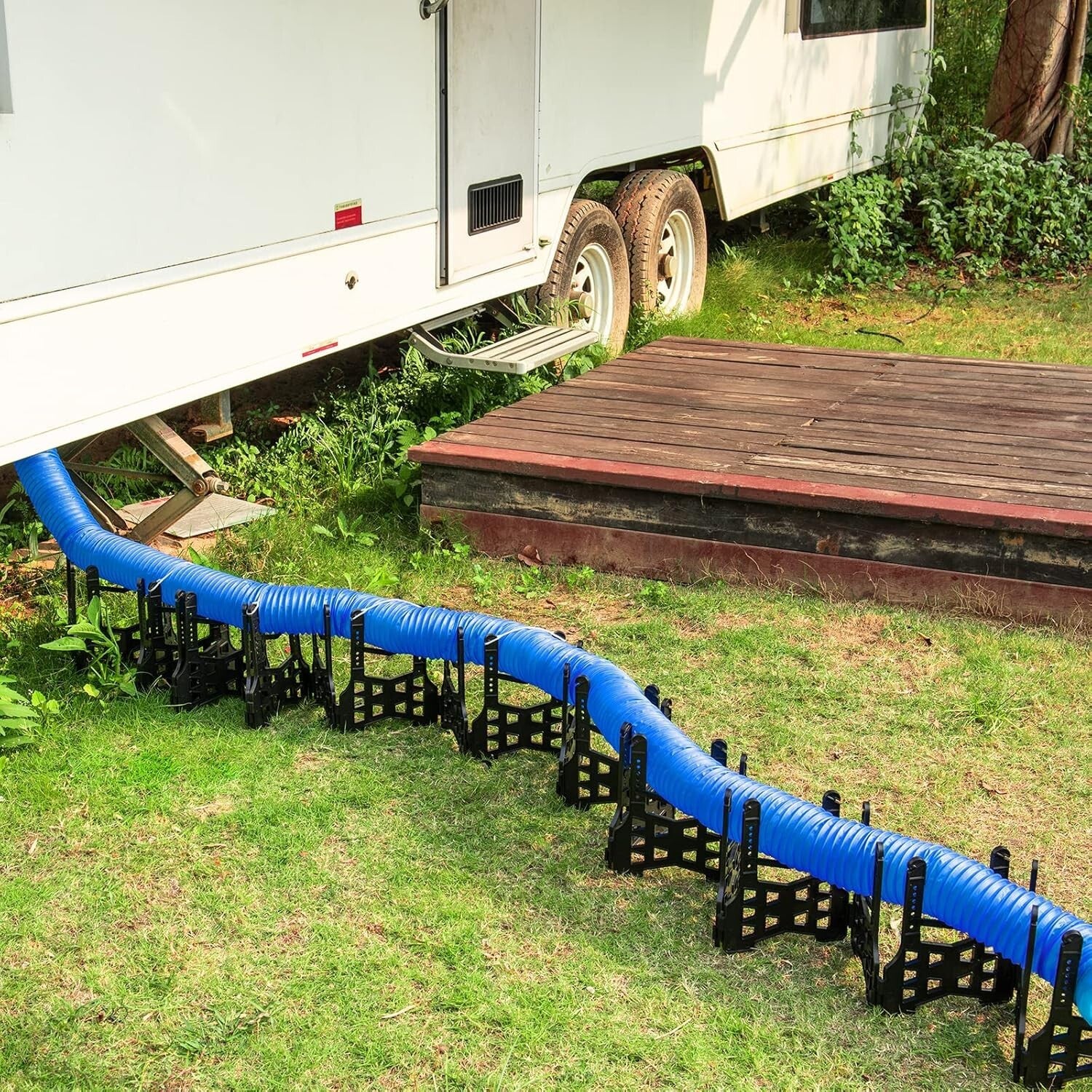 Efficient 20ft Height-Adjustable RV Sewer Hose Support, Black ABS Material