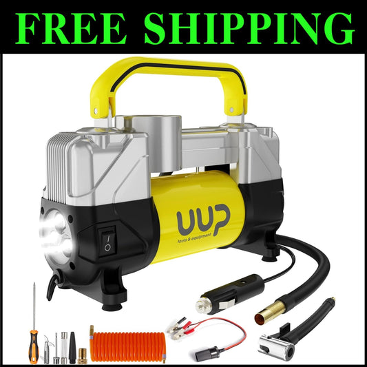 Portable 150 PSI Air Compressor with Nozzle Adapters & LED for Safe Travels