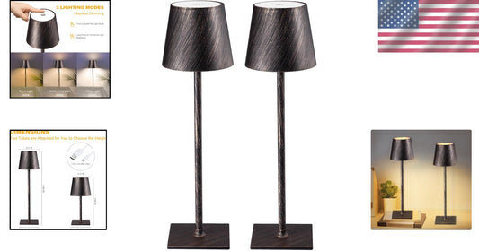 2 Pack Cordless Antique Copper Table Lamp - Stepless Dimming, Touch Control
