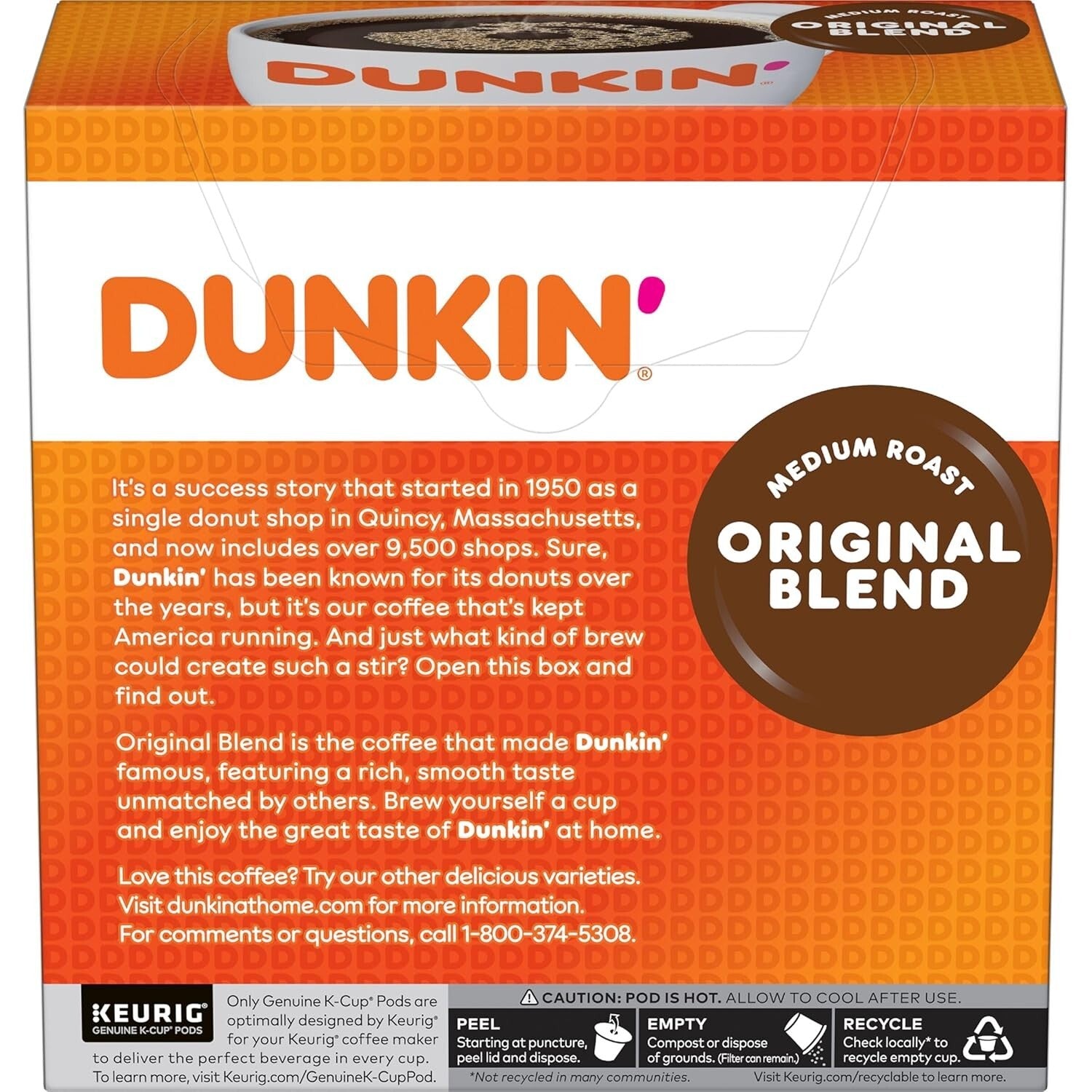 128 Dunkin Donuts Original Blend Medium Roast K-Cup Pods - Coffee Convenience