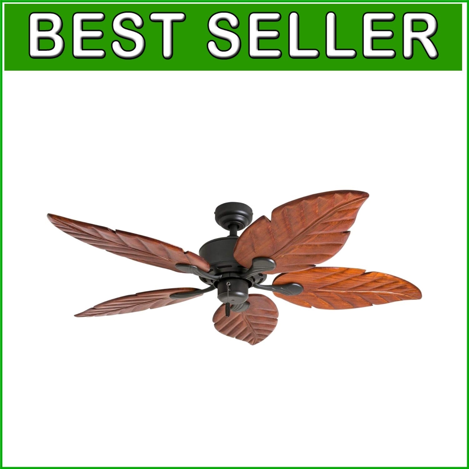Elegant 52" Pull Chain Ceiling Fan with Reversible Airflow - Hand-Carved Design