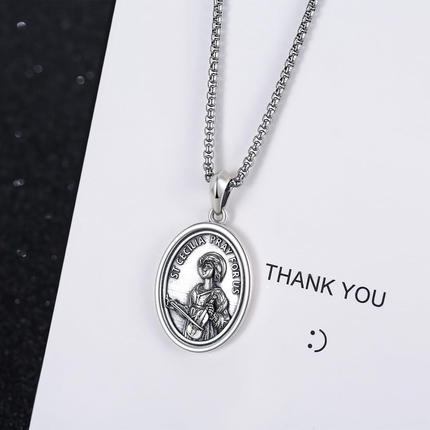 Durable 925 Silver Catholic Saint Medal Necklace - Perfect Gift for Music Lovers