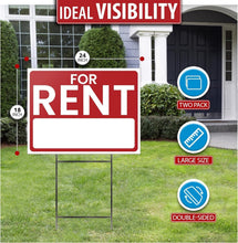 Load image into Gallery viewer, Attractive 24" x 18" For Rent Sign Set with Customizable Features, 2 Pack