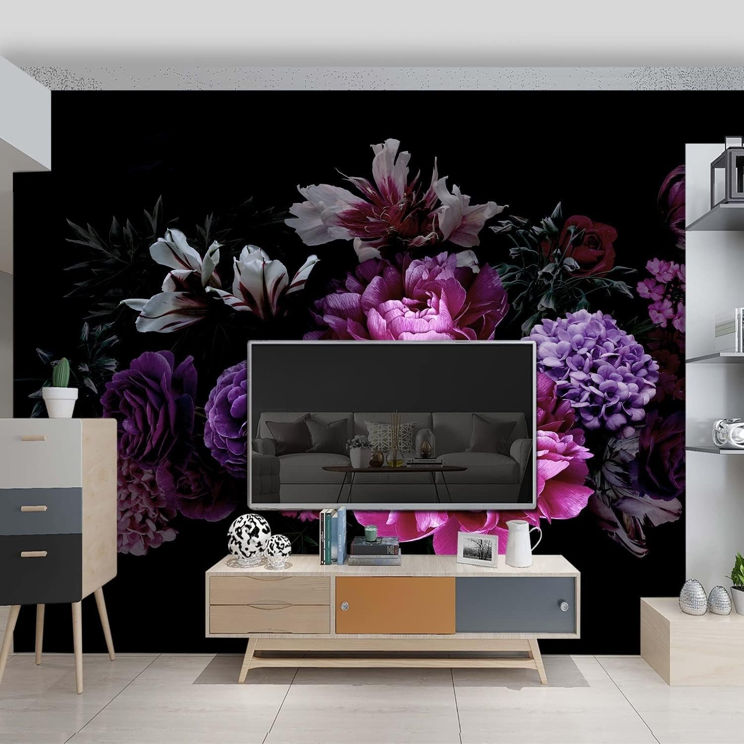 Water and Stain Resistant Floral Wall Mural - Large 183"x120" for Bedroom