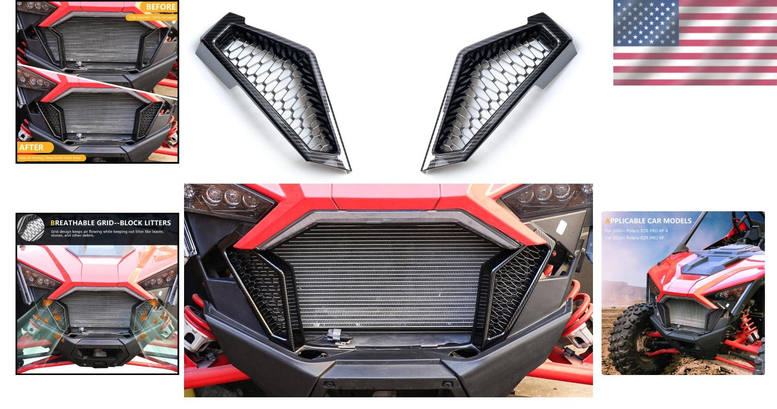 Custom Fit Carbon Black Front Mesh Grill Cover for 2020-2025 Polaris RZR PRO XP