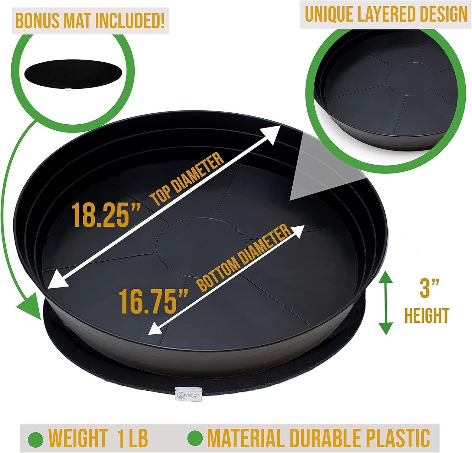 Durable 18" Plant Drip Trays - Extra-Deep Saucers for Indoor Pots and Bird Baths