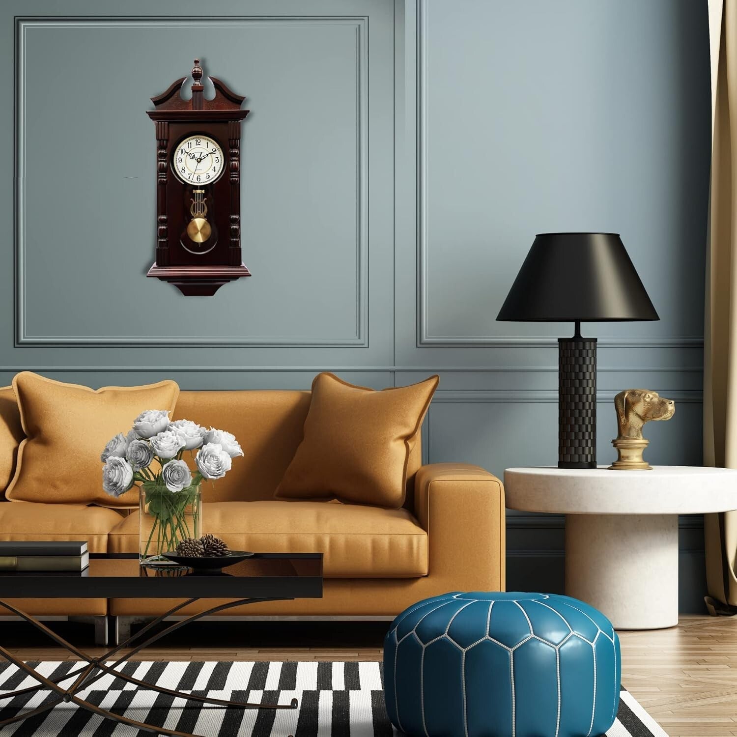 Beautiful Antique-Inspired Walnut Pendulum Clock - Battery Operated Elegance