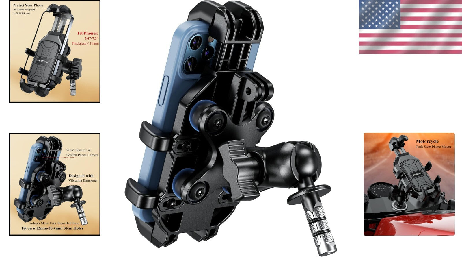 Sturdy Motorcycle Cellphone Holder with Anti-Shake Design & Vibration Dampener