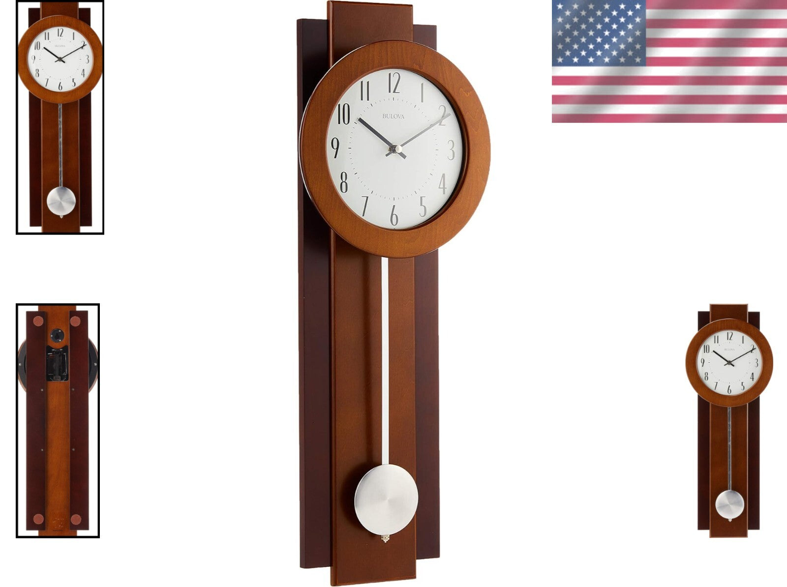 Elegant Two-Tone Wooden Wall Clock with Pendulum & Arabic Numerals - 23.5"
