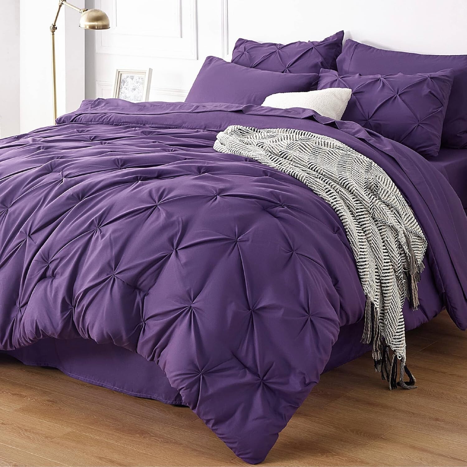 7-Piece Modern California King Bedding Set - Elegant Purple Comforter & Sheets