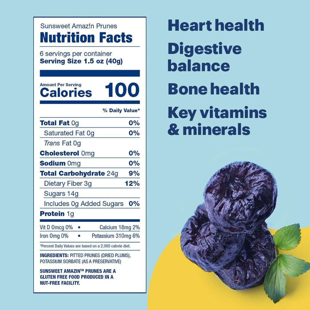 Fiber-Packed Amazin' Dried Pitted Prunes - Perfect Snack & Meal Enhance, Vegan