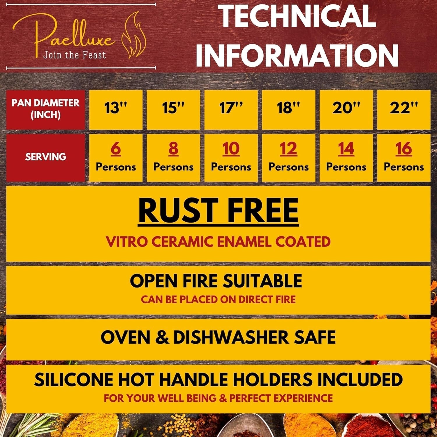 Easy-Clean 22 Inch Enameled Paella Skillet for Large Gatherings & Outdoor Feasts