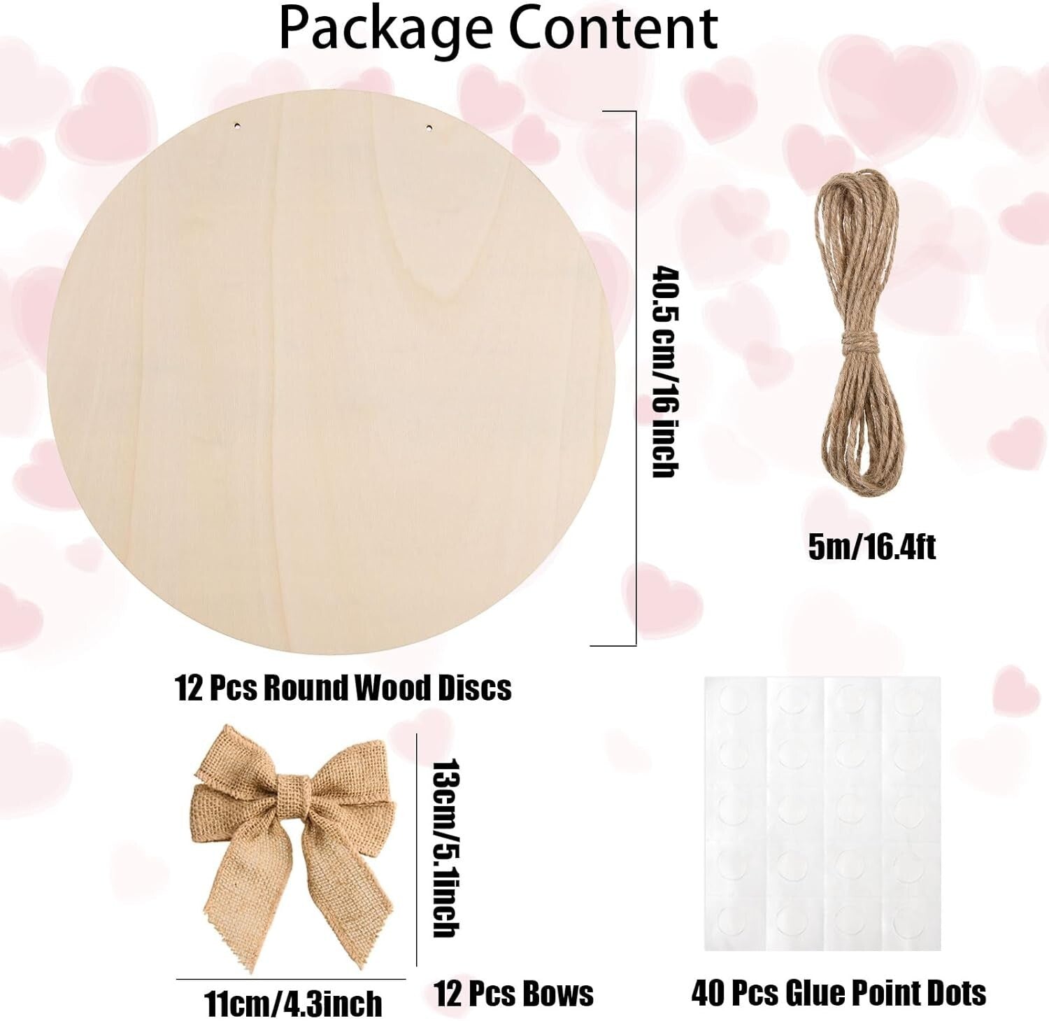 DIY Craft Kit: 12 18-Inch Wood Circles with Bows & Twine for Holiday Projects