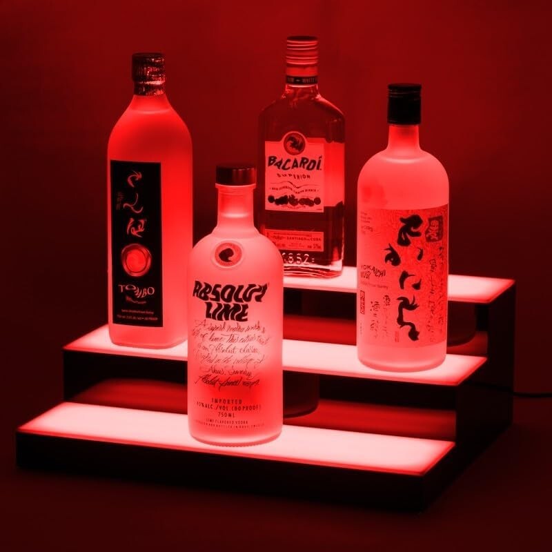 Acrylic LED Bottle Display Rack - Illuminated Home Bar Shelf with 16 Colors