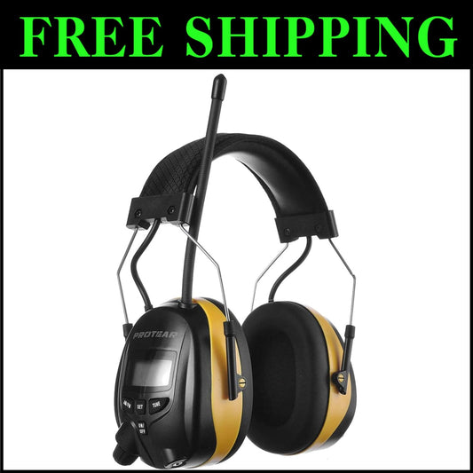 AM/FM Radio Earmuffs with 25dB Noise Reduction and Digital Display for Comfort