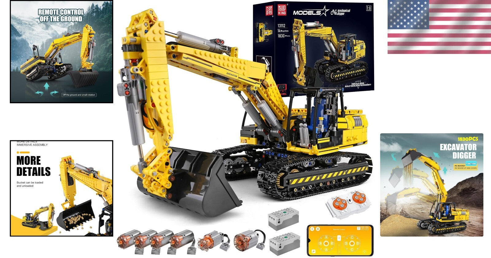 Kids' Remote Control Excavator - 1830 Pieces Building Set for STEM Learning