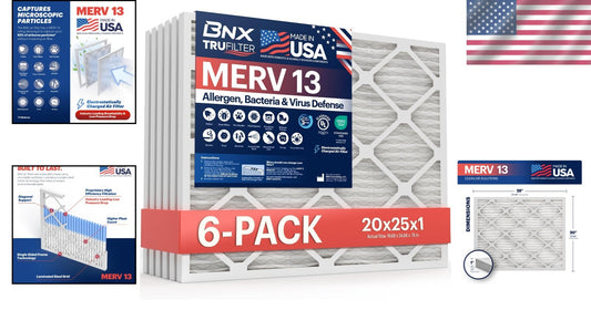 TruFilter 6-Pack MERV 13 HVAC & AC Filters - Allergy Relief & Smoke Capture
