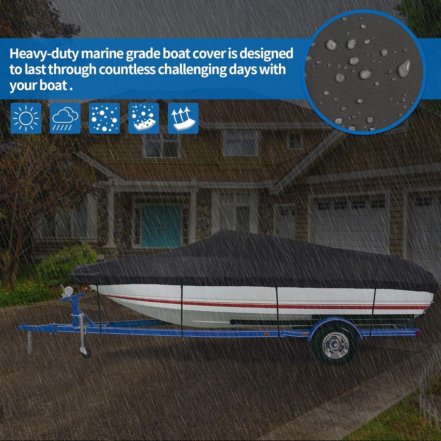 Durable Waterproof Boat Cover for 17'-19' V-Hull, Fishing, and Bass Boats