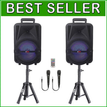 Load image into Gallery viewer, Compact 50W Bluetooth Speaker System with RGB Lights, Stands, and Remote Control