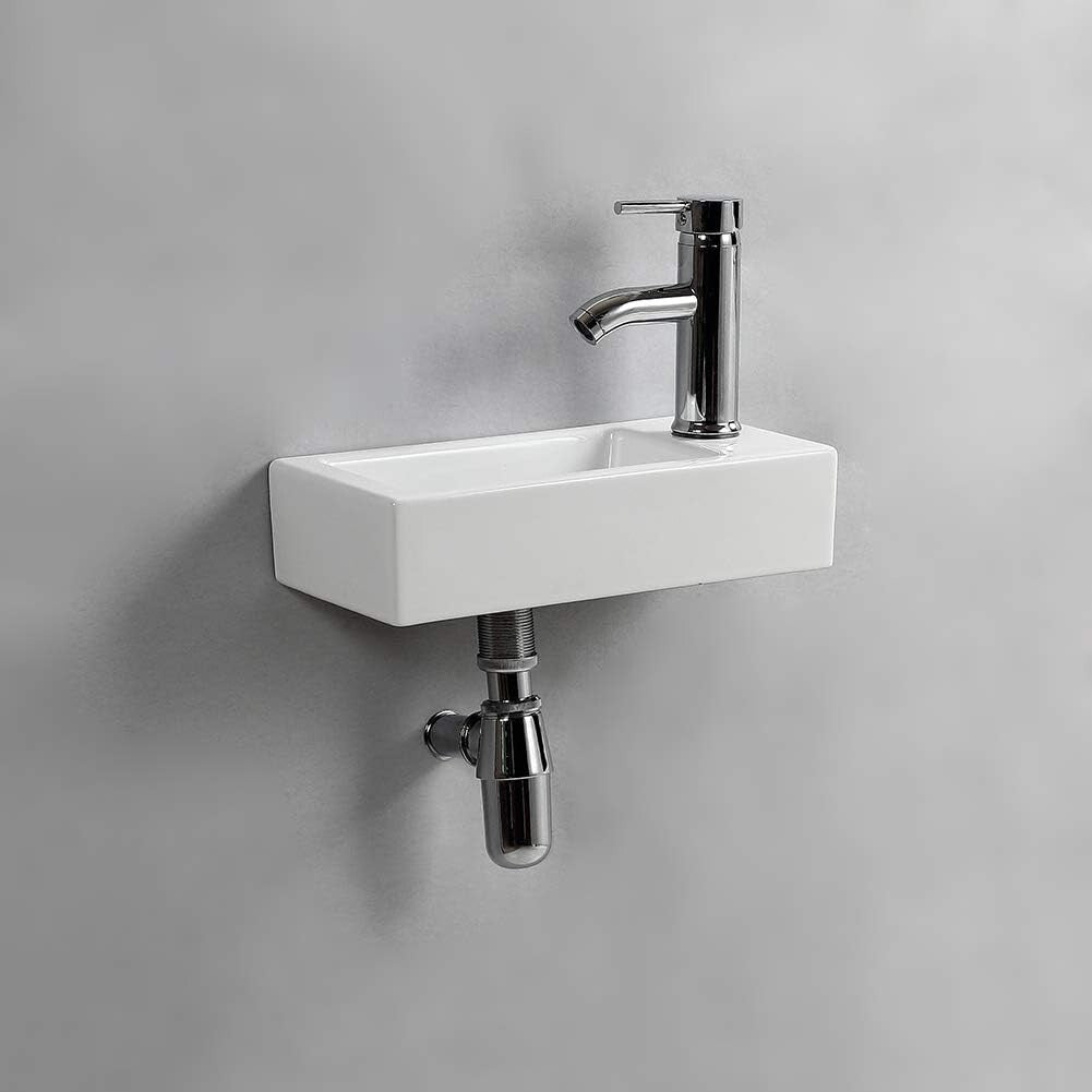 Small Wall-Mounted Ceramic Sink with Polished Finish - Elegant & Space-Saving