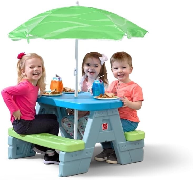 Durable Toddler Picnic Table with Sun-Blocking Umbrella - Spacious & Easy Clean