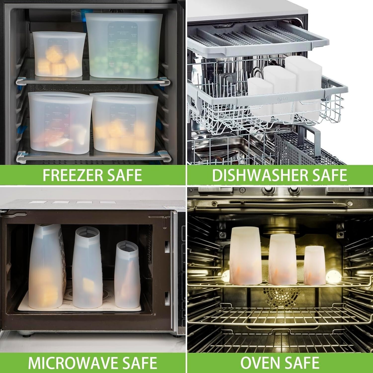 12-Pack Food-Grade Silicone Bags - Ziplock, Microwave, Freezer, Dishwasher Safe