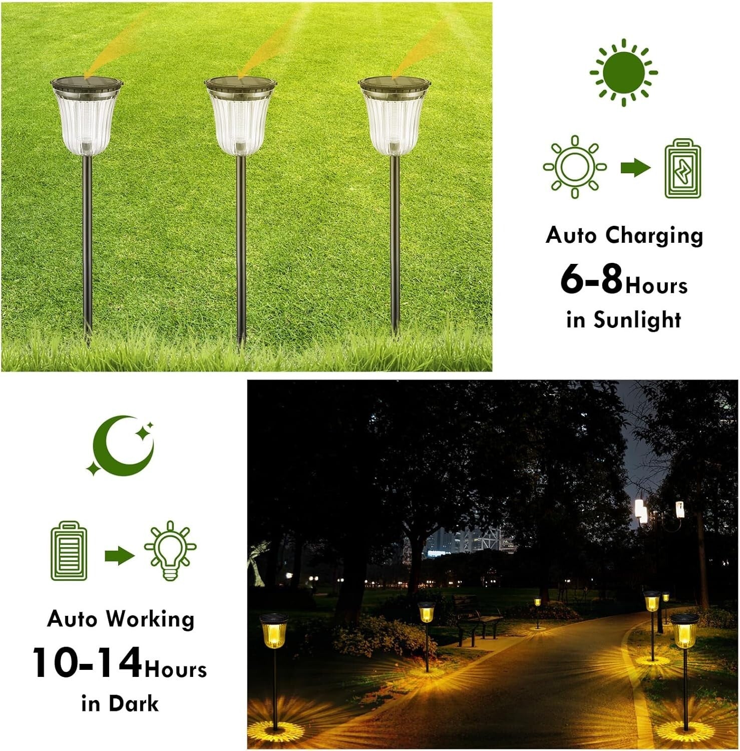 200 Lumens Solar Pathway Lights - Waterproof Outdoor Lights, 4 Pack Set