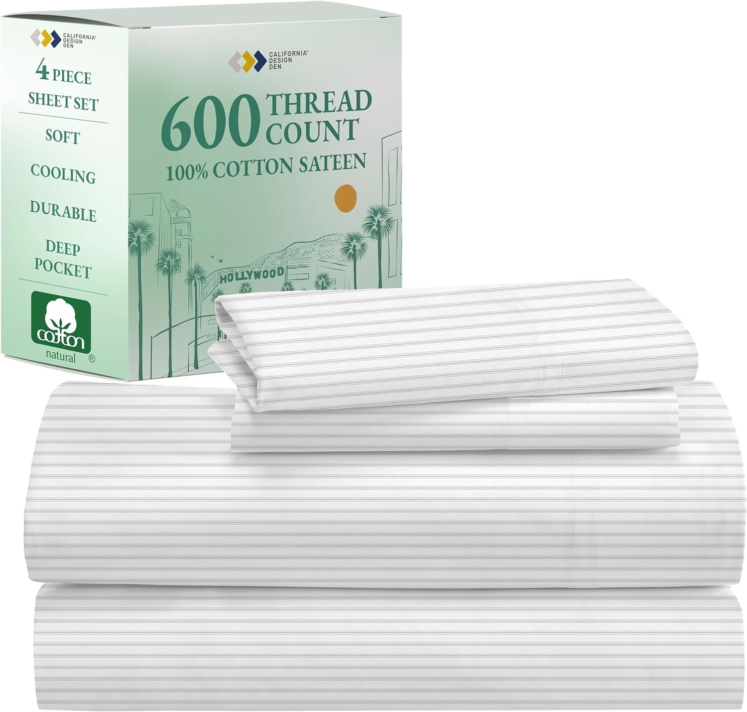 Breathable 600 Thread Count California King Sheet Set - Fade Resistant Sateen