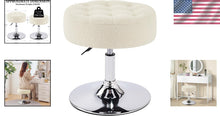 Load image into Gallery viewer, Elegant Round Makeup Vanity Stool - Adjustable Ivory White Faux Fur Ottoman