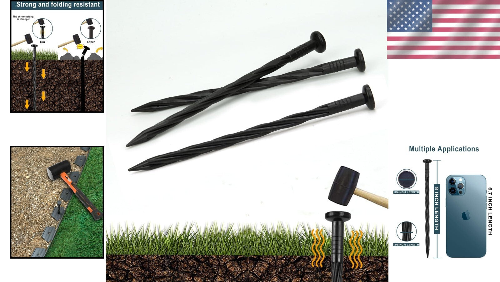 Weather-Resistant 8-Inch Plastic Spiral Stakes for Weed Barrier and Pet Fencing