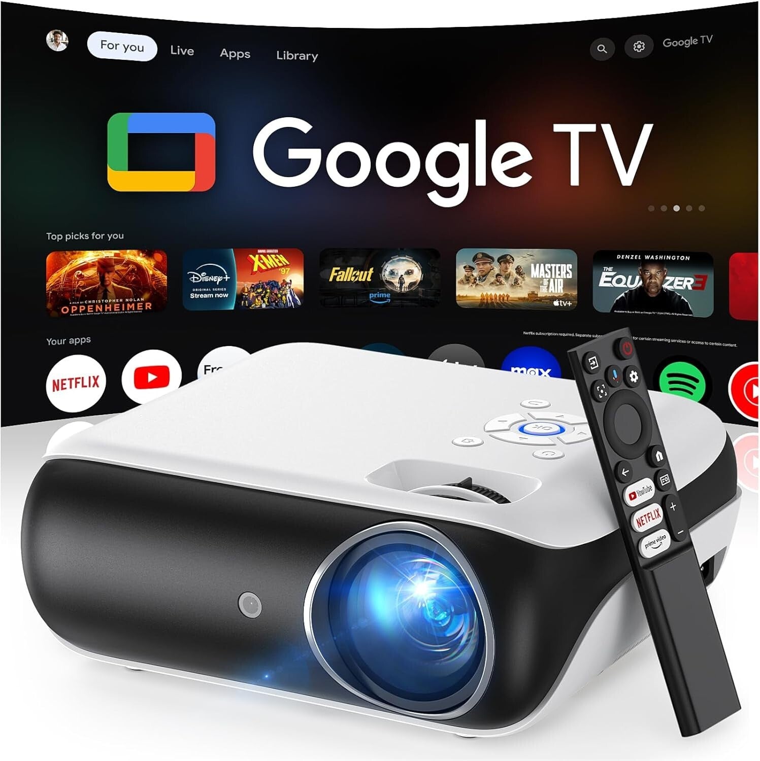 4K UHD Google TV Projector - Immersive Sound, Wide Compatibility & Fast Wi-Fi