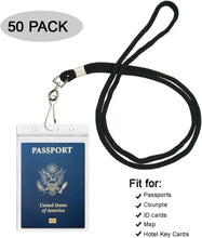 Load image into Gallery viewer, Durable Clear PVC 50-Pack Passport and ID Holders with Black Lanyards Included