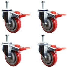 Load image into Gallery viewer, Heavy-Duty 4" Red Polyurethane Total Lock Casters – 300 lbs Capacity per Wheel