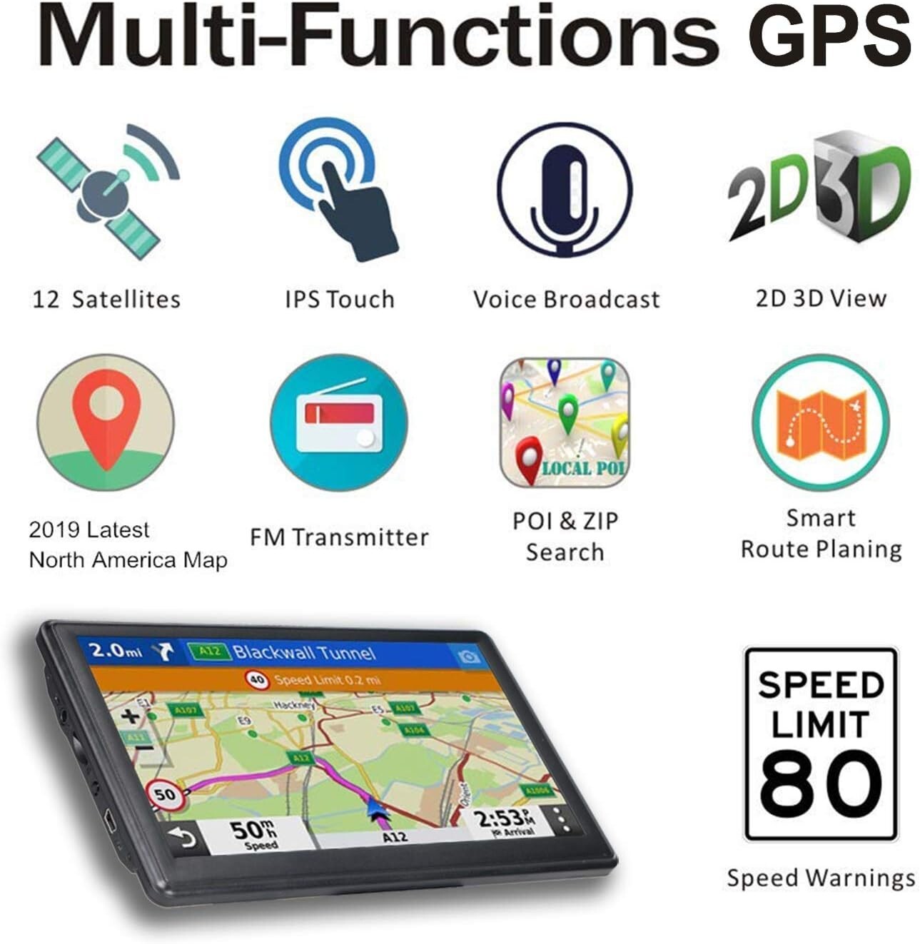 Professional 7-Inch GPS Tracker with Voice Command & Free Lifetime Map Updates