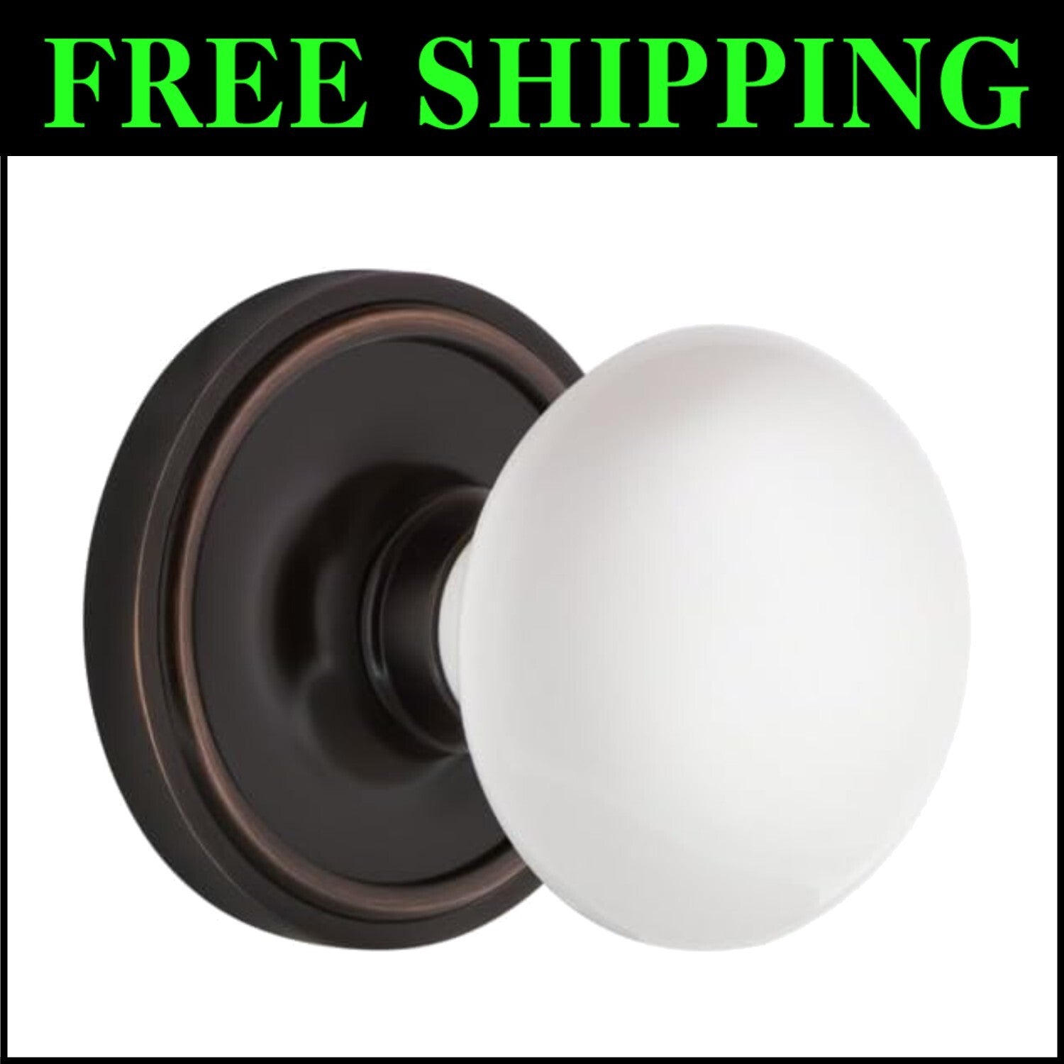 Elegant Porcelain Round Door Knob with Bronze Finish - Complete Set Included