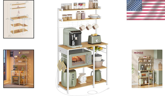 Space-Saving Kitchen Storage Rack with 4 Power Outlets & Adjustable Design