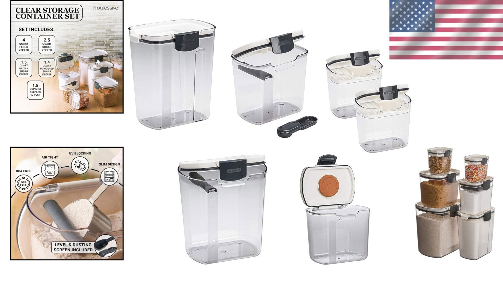 6-Piece Airtight Clear Plastic Storage Set for Flour, Sugar & Baking Essentials