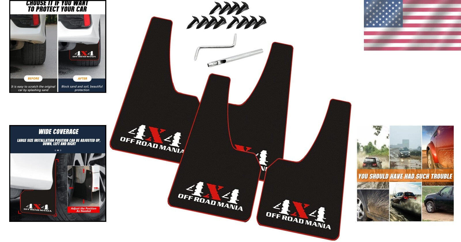 4-Piece Large Universal Mud Flaps - Easy Install Splash Guards for 4X4s & Trucks