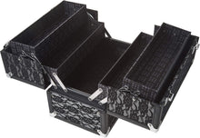 Load image into Gallery viewer, Lightweight 4-Tray Cosmetic Organizer with Locking Latches - Black Lace Design