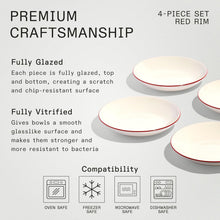 Load image into Gallery viewer, Elegant White and Red Rim Entrée Bowls - 10-Inch, Dishwasher and Microwave Safe