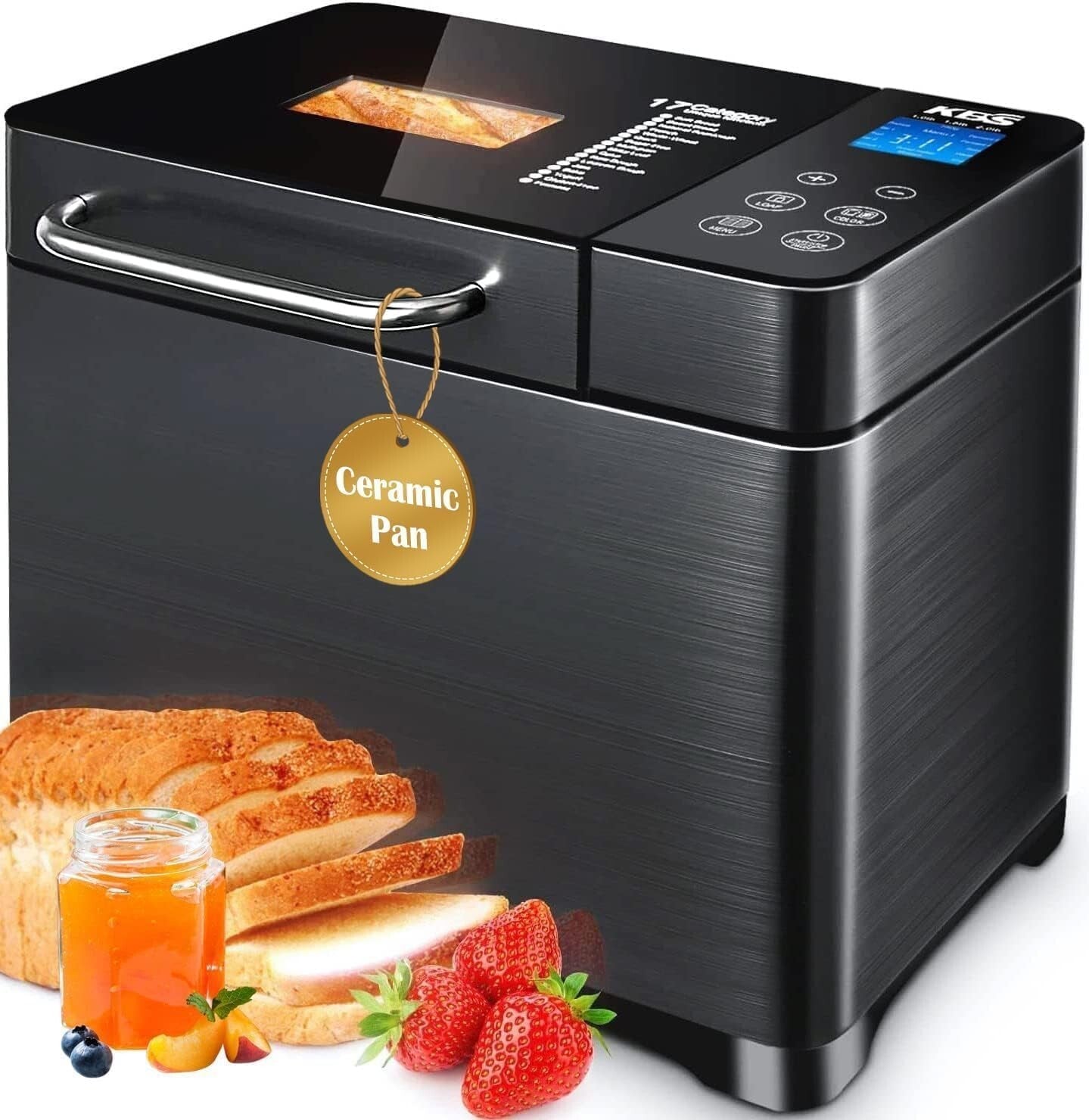 17-in-1 Stainless Steel Bread Maker with Dual Heaters & Auto Nut Dispenser