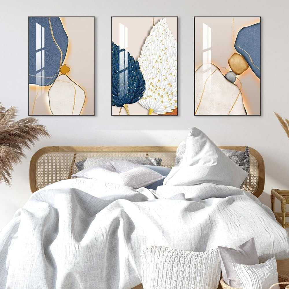 Abstract Wall Art Set of 3 - Large Framed Canvas for Living Room Aesthetics