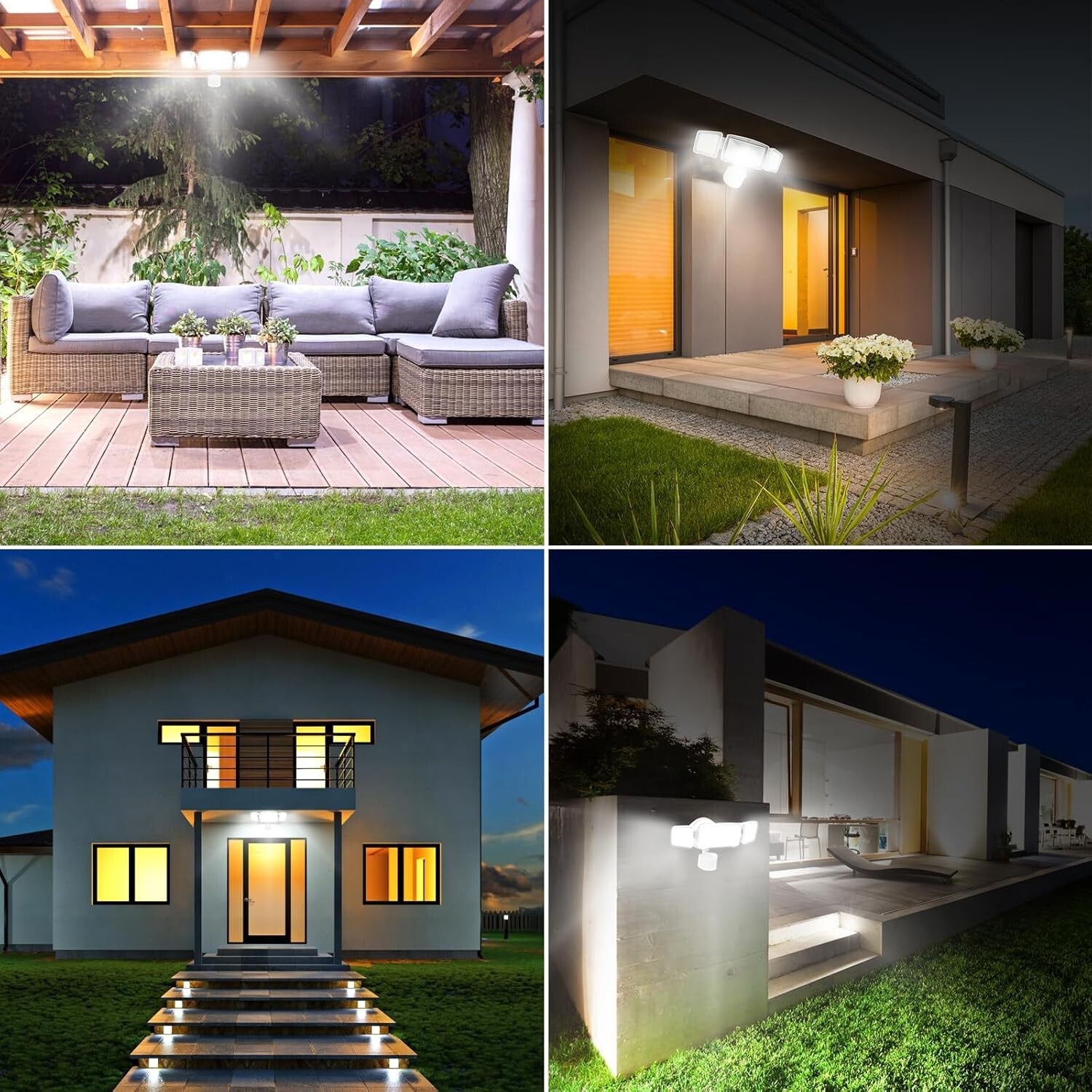 Adjustable 3-Head Motion Sensor Outdoor Lights - Bright 38W Security Floodlight