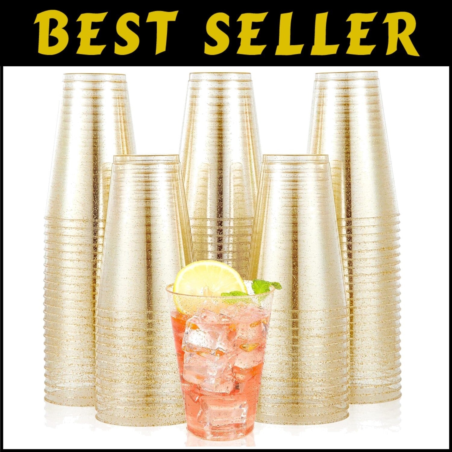100 Pack Heavy-Duty Gold Glitter Disposable Cups for Elegant Party Celebrations