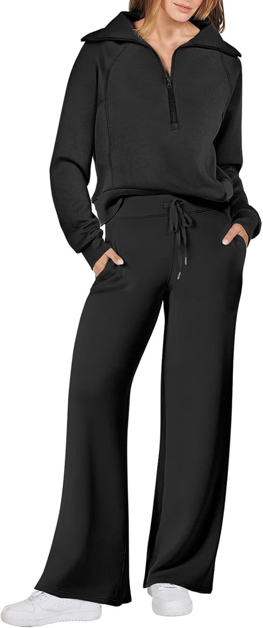 Fall Fashion Classic: Women's Half Zip Oversized Sweatshirt & Sweatpants Set
