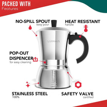 Load image into Gallery viewer, Classic Stainless Steel Moka Pot - 6oz Portable Espresso Maker with Metal Hinge