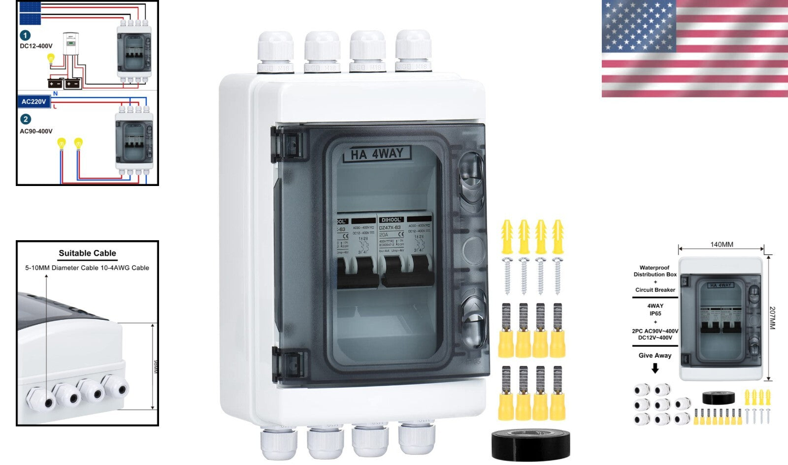 20 Amp Solar Disconnect Switch - Durable, Waterproof Breaker Box for PV Systems