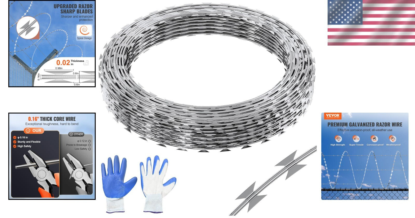 Rust-Proof 49ft Razor Wire Rolls - Sharp Blades for Effective Garden Security