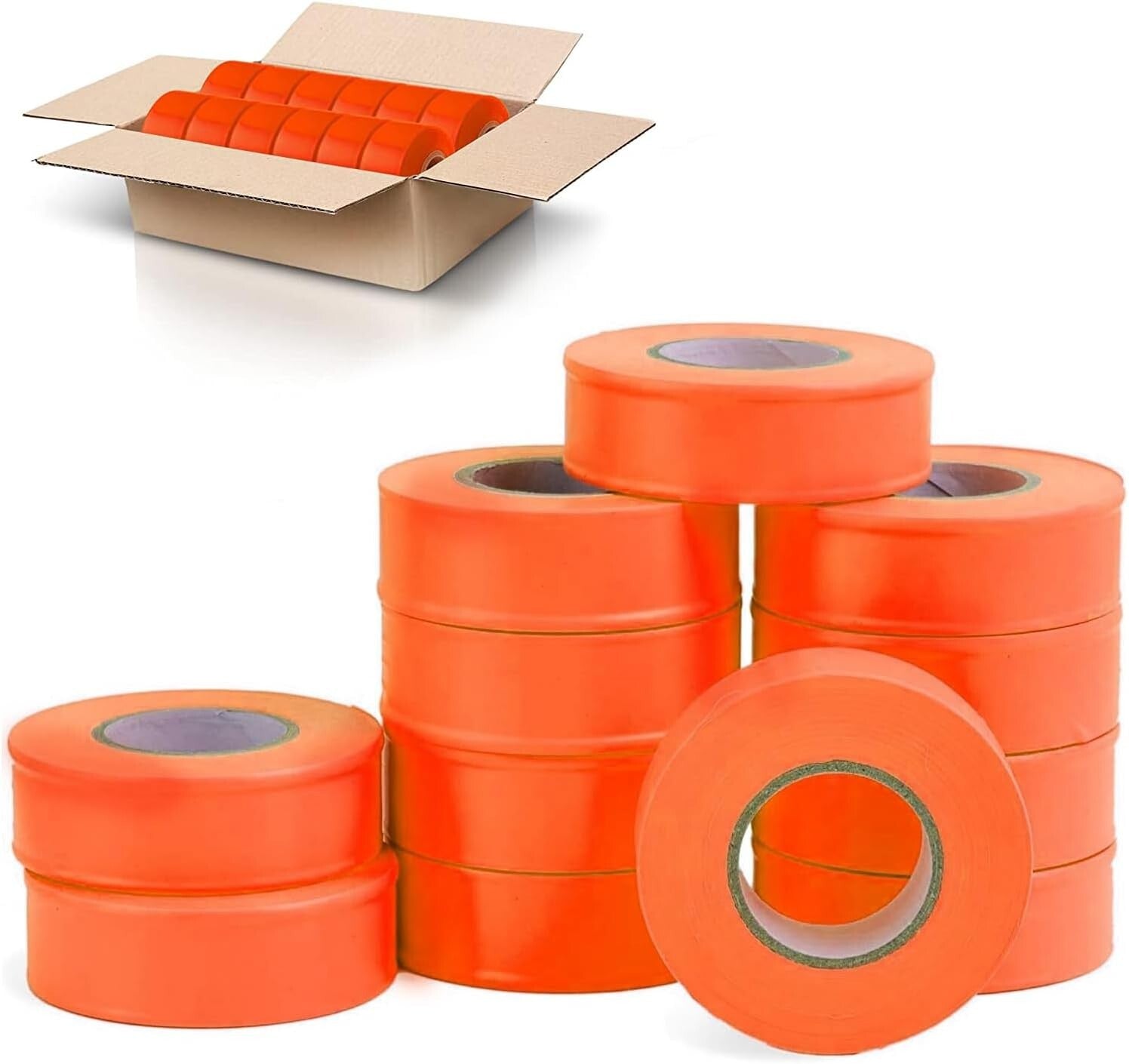 12 Pack Fluorescent Flagging Tape - High Visibility Marking Solution, 300 ft